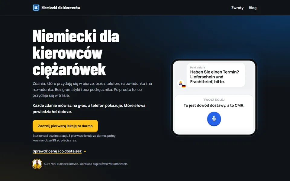 Strona Niemiecki dla kierowców na komputerze