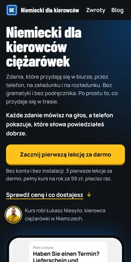 Strona Niemiecki dla kierowców na telefonie